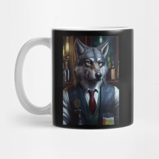 Wild And Classy Barkeeper Wolf In A Suit - Unique Wildlife Art Print For Fashion Lovers Mug